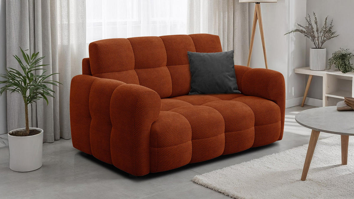 SOFA MELLOW 2-Sitzer, dunkelorange - Dunkelorange/Schwarz, Holz/Textil (153/87/98cm) - Courtois Laville