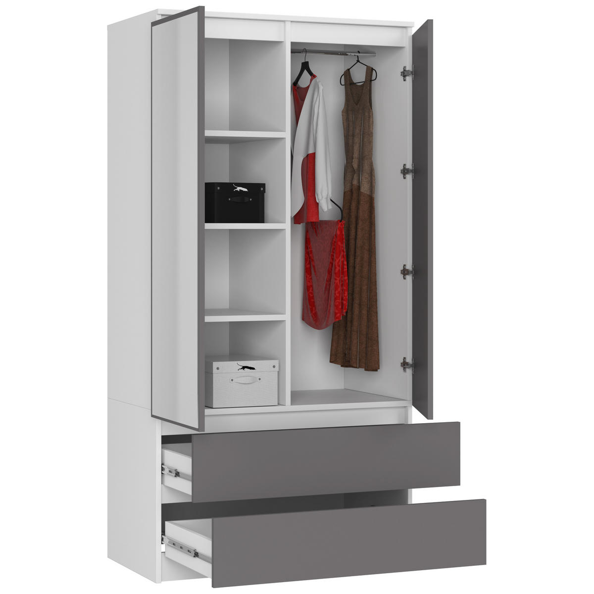 KLEIDERSCHRANK mit Spiegel Weiß, Grau 180x51x90 cm - Graphitfarben/Weiß, Holzwerkstoff (180/180/51cm) - Akord