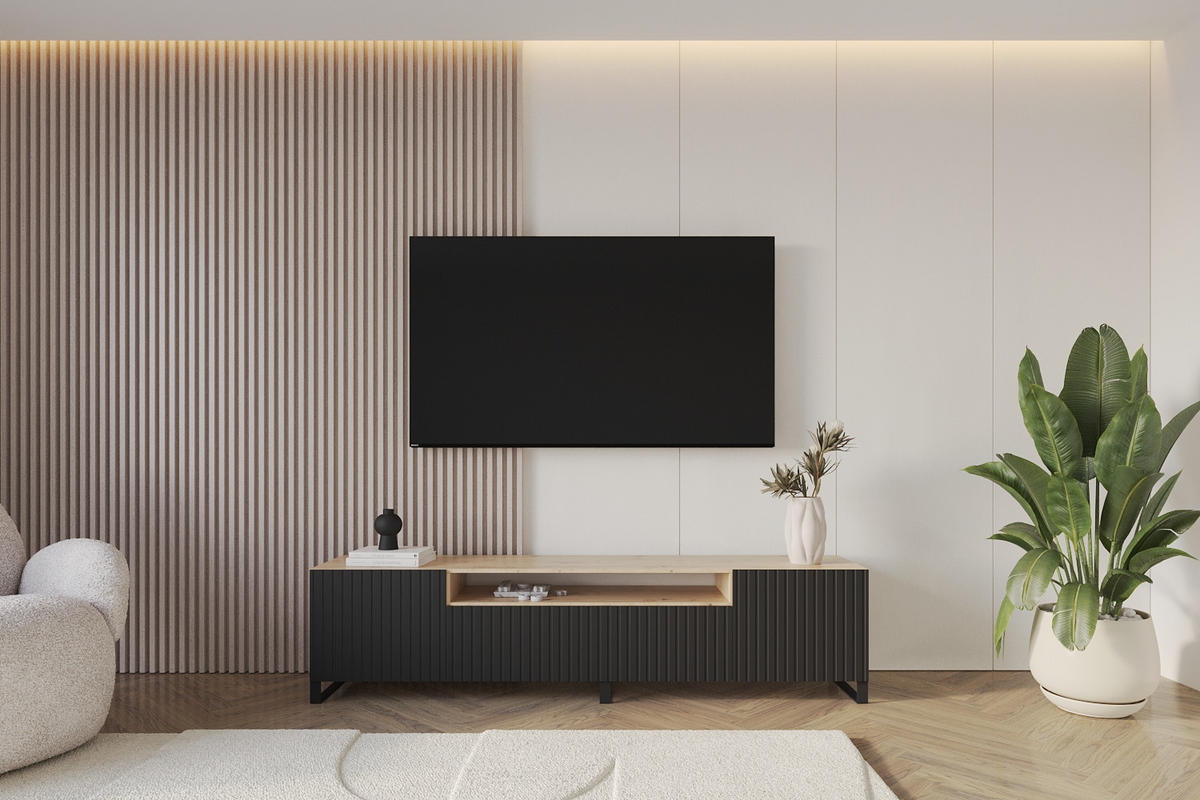 LOWBOARD KITO-S 200x53x41 cm - Artisan / Schwarz - Schwarz/Eiche Artisan, Holzwerkstoff (200/53/41cm) - ALTDECOR