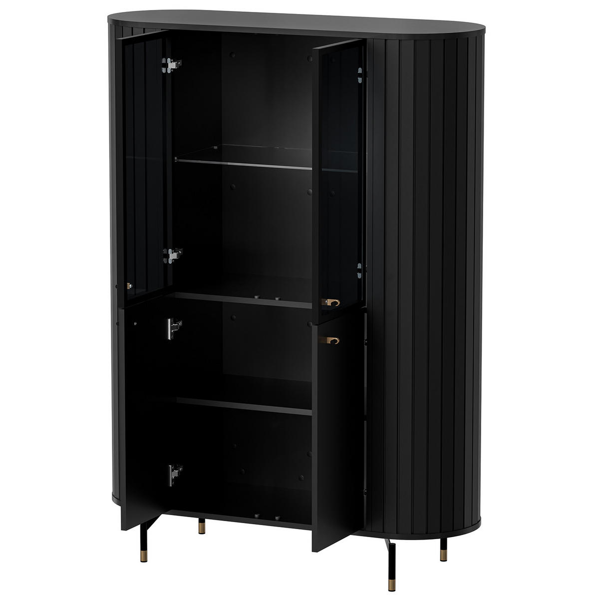 VITRINE Zalia mit Glastüren und Stauraum, im Retro-Stil, 112 cm, Schwarz - Schwarz, Holzwerkstoff (112/155/40cm) - Beautysofa