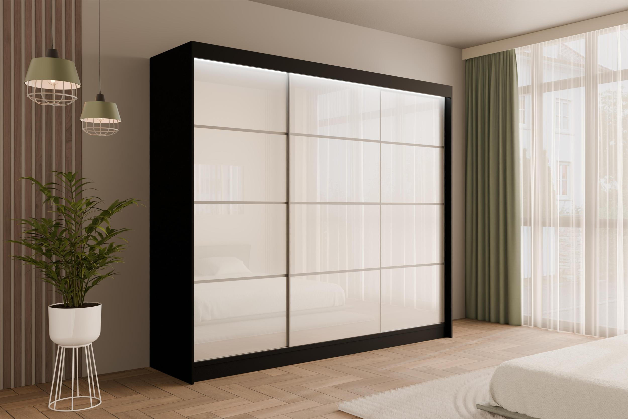 KLEIDERSCHRANK PEKA III mit LED - 250 cm - Schwarz|Weiß - Schwarz/Weiß, Holzwerkstoff (250/215/61cm) - ALTDECOR