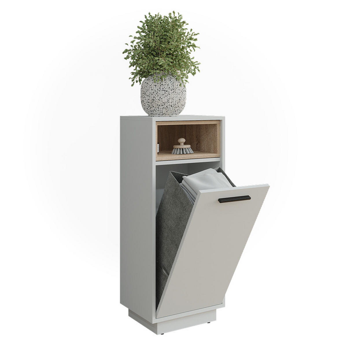 WÄSCHESCHRANK Beatrice Weiß/Sonoma 38 x 93 cm mit herausnehmbarer Innentasche - Weiß/Sonoma Eiche, Holzwerkstoff (38/93/30cm) - Vicco