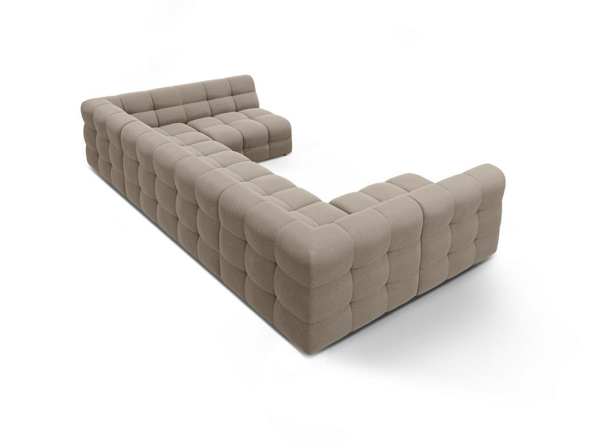PANORAMASOFA Kendal aus strukturiertem Stoff dunkelbeige 7 Sitzplätze - Mokka, Textil (203/79/372cm) - Micadoni