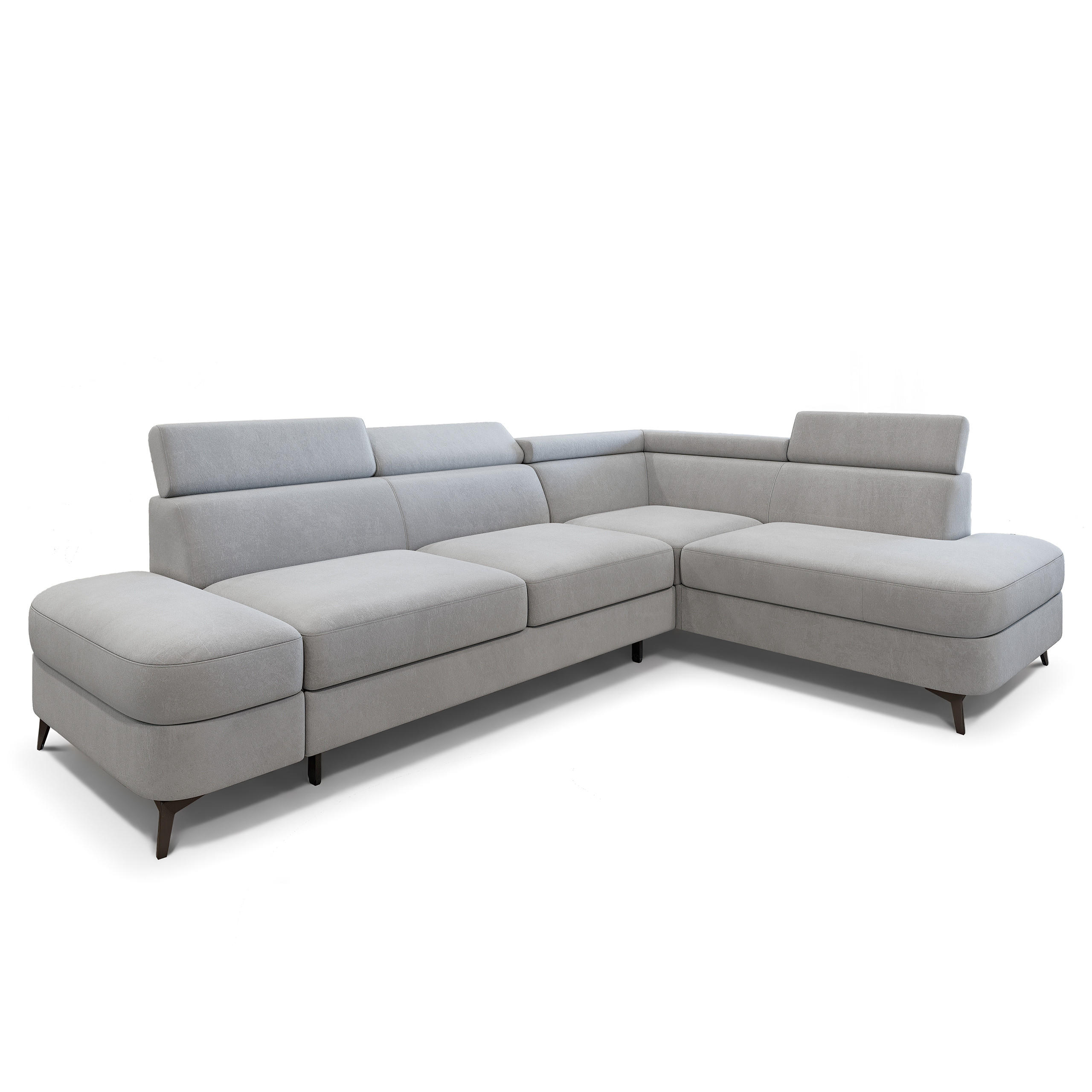 ECKSOFA AVISE MV R-S Hellgrau Velours-Stoff mit Schlaffunktion - Hellgrau, Holzwerkstoff/Textil (268/195cm) - MASSENO