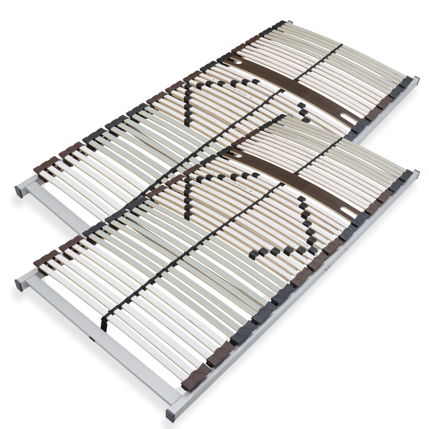 LATTENROST 200x200 cm fertig montiert Traglast 200 kg 40 Latten 7-Zonen Birkenschichtholz Mittelgurt Härteverstellung - Braun, Holz (200/200cm) - Sleepneo