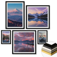 WANDBILDER 5er-Set - 50x50 cm & 20x30 cm & 40x60 cm Schwarzer Rahmen - Nachtstadt mit Neonlichtern - Schwarz, Kunststoff (40/60cm) - ArtPrintCave