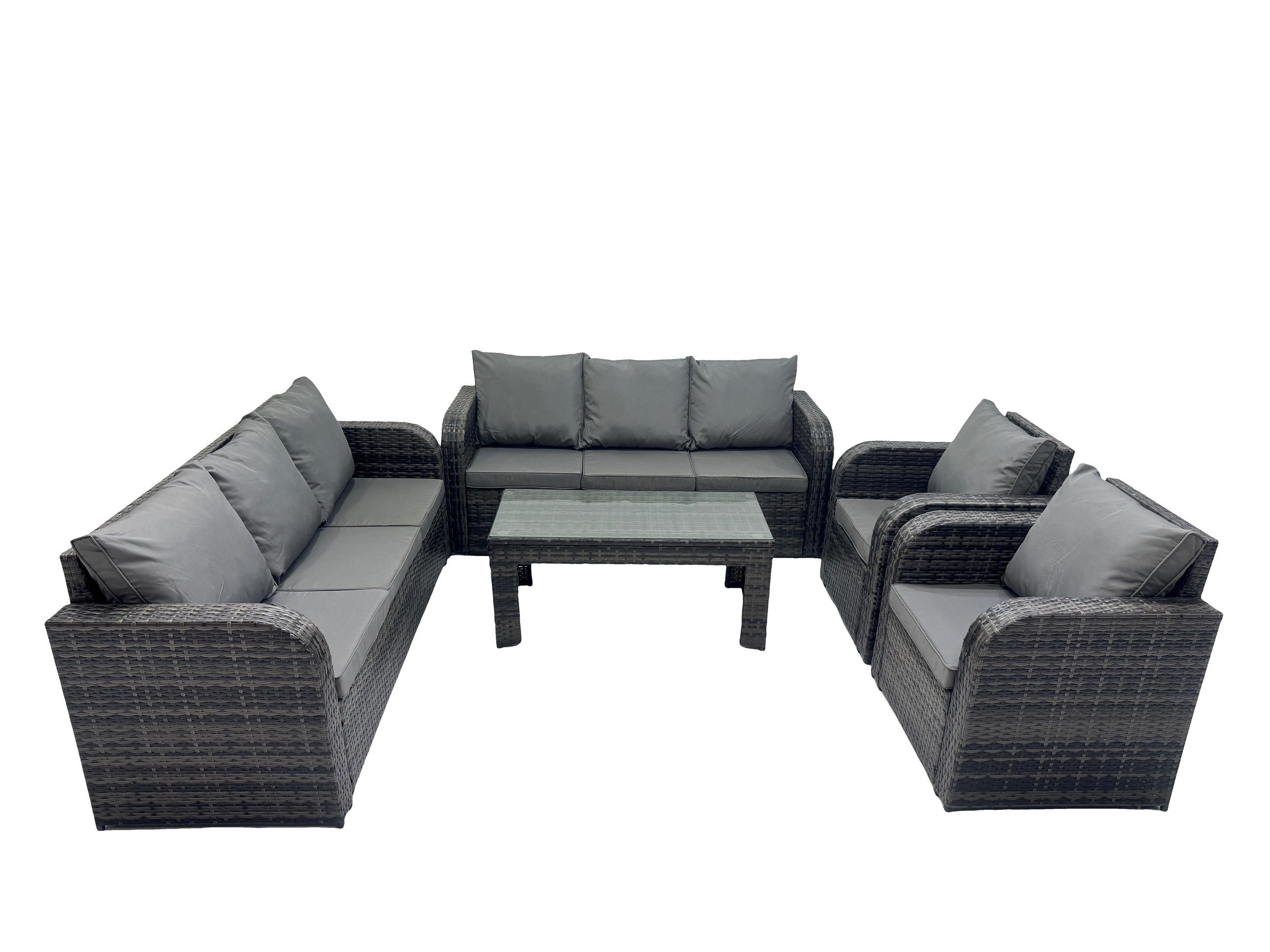 GARTENMÖBEL SET mit Sofa Polyrattan 8-Sitzer Dunkelgrau - Dunkelgrau/Grau, Glas/Kunststoff - Fimous