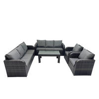 GARTENMÖBEL SET mit Sofa Polyrattan 8-Sitzer Dunkelgrau - Dunkelgrau/Grau, Glas/Kunststoff - Fimous