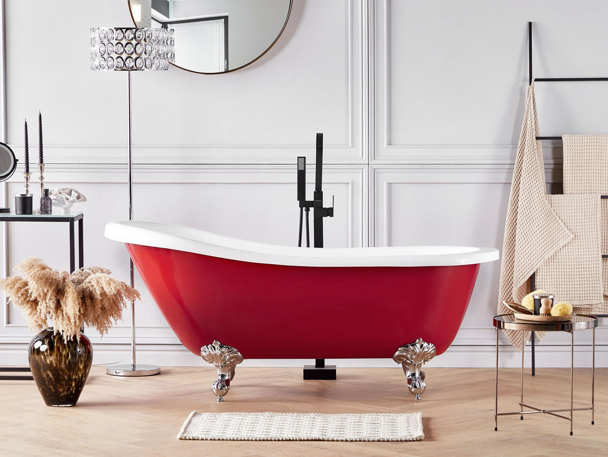 BADEWANNE FREISTEHEND 76x170x76 cm rot Cayman - Rot, Kunststoff (76/78/170cm) - Beliani