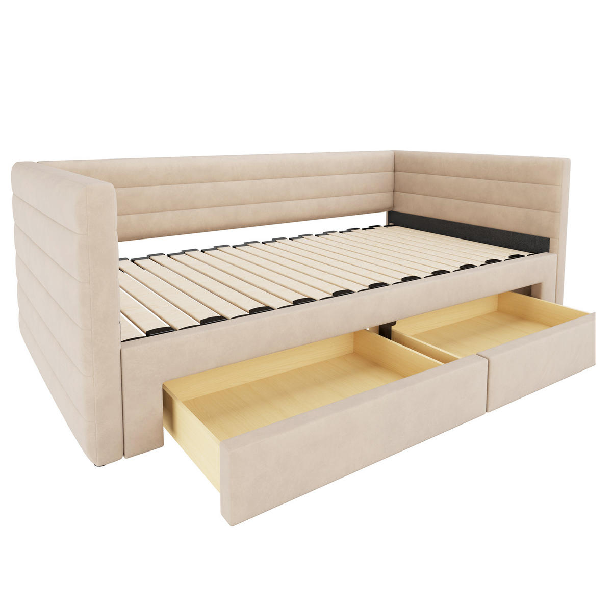 TAPECIRANI krevet od pamuka i lana 90x190 cm bež s izvlačnim ležajem i 2 ladice - bež, tekstil (90/190cm) - Modfu