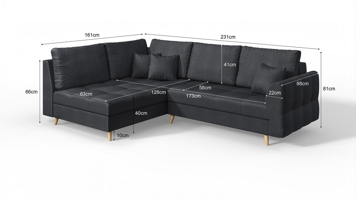 ECKSOFA MIT HOCKER Lorine Mikrofaser Anthrazit - Hellbraun/Anthrazit, Buchenholz/Textil (231/161cm) - S-Style Möbel