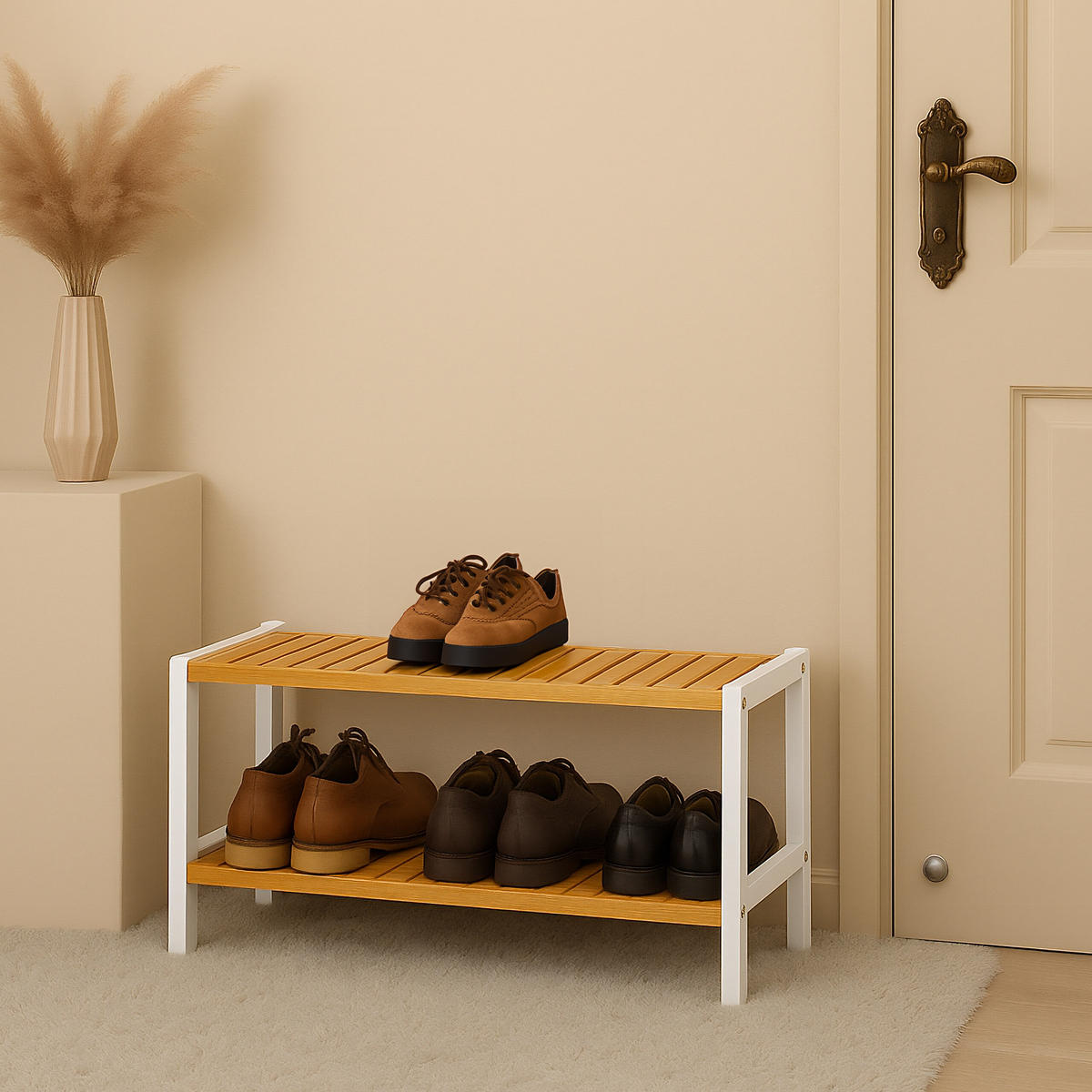 SCHUHREGAL - Hellbraun/Weiß, Holz (70/33/26cm) - Relaxdays