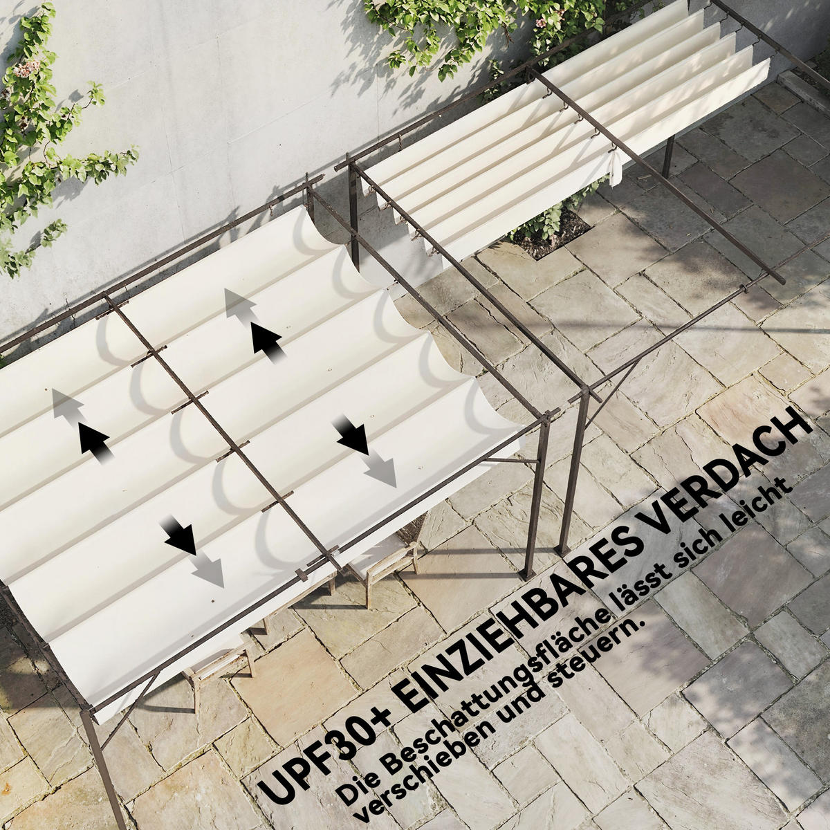 PERGOLA Stahl Polyester Cremeweiß - Creme/Braun, Textil/Metall (297/225/396cm) - Outsunny