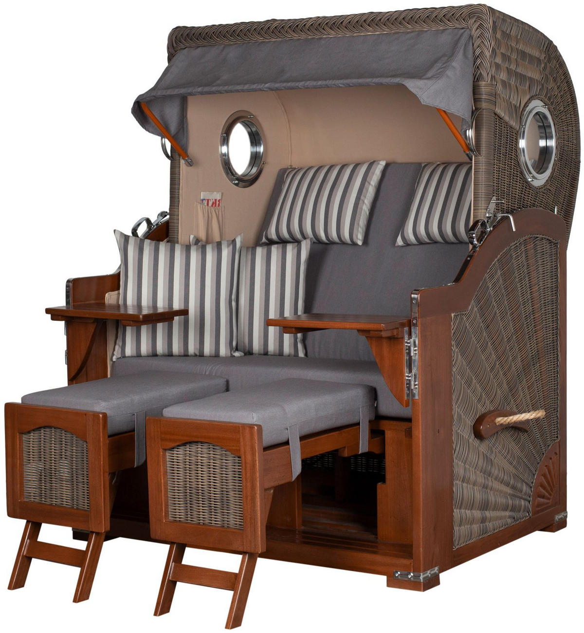 STRANDKORB Komplettset: Ammersee Mahagoni Bullauge - PE grau - Modell 544 - Grau, Holz/Kunststoff (125/165/80cm) - bene living