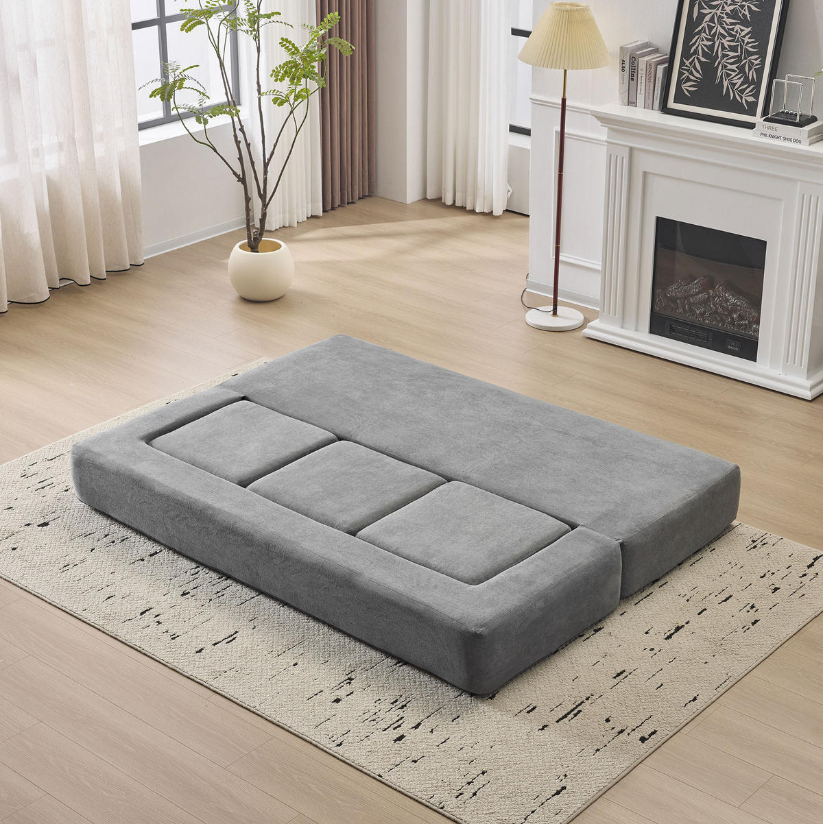BODENSOFA aus Schaumstoff mit Schlaffunktion Dunkelgrau - Grau, Kunststoff (75.5/50/201cm) - Modenvie