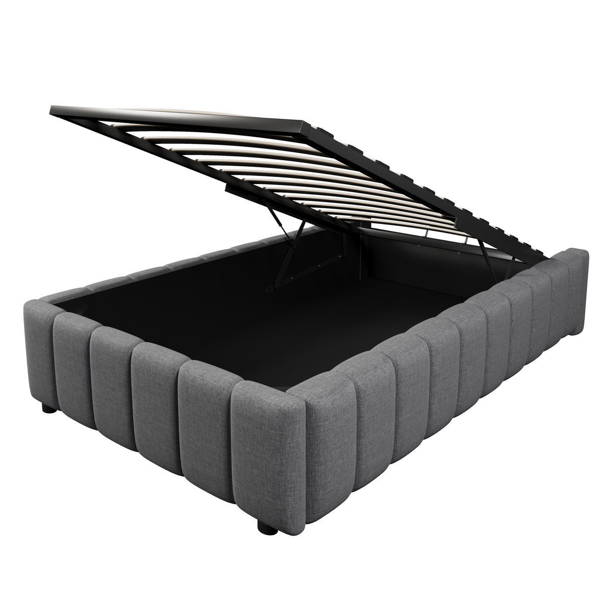 POLSTERBETT 90/200 cm Grau aus Leinen mit hydraulischem Stauraum ohne Kopfteil - Grau, Textil (90/200cm) - OKWISH