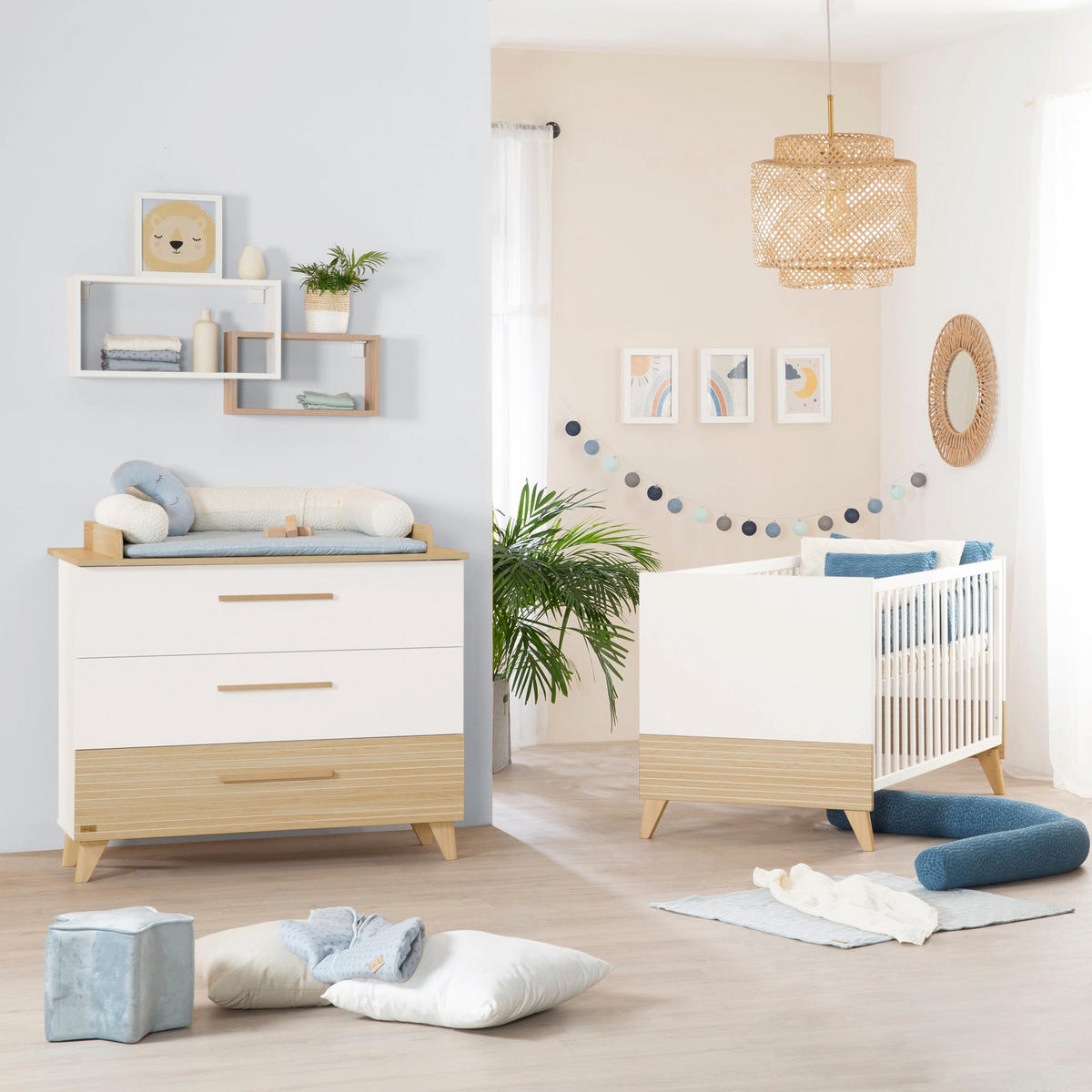 WICKELKOMMODE Theo - Eichefarben/Weiß, Holz/Holzwerkstoff (110/98/75cm) - Roba