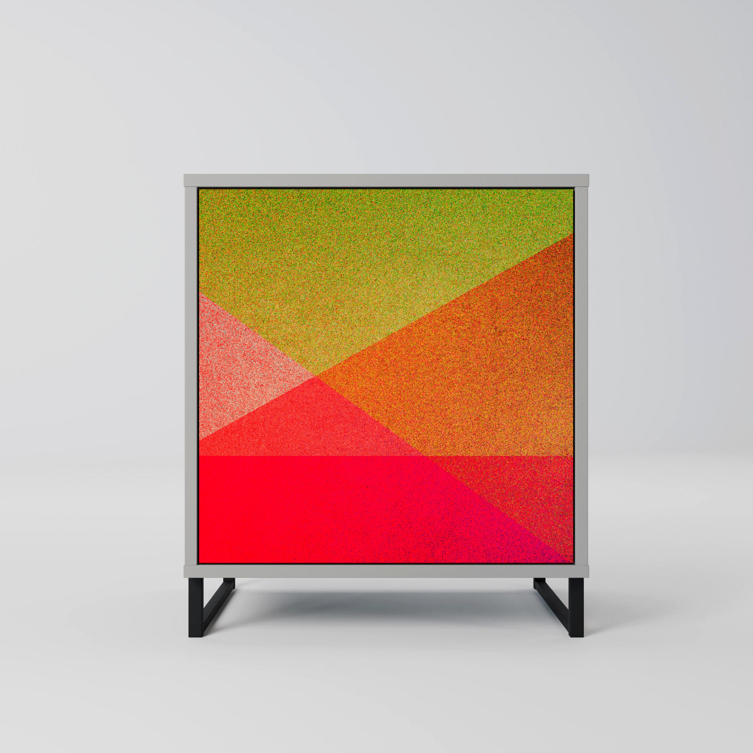 SIDEBOARD VIVID GEOMETRY, Grau, 57,5x42x67,5 cm, Schwarze Metall-Rahmenfüße - Multicolor/Schwarz, Holzwerkstoff/Metall (57.5/67.5/42cm) - SpaceRebels