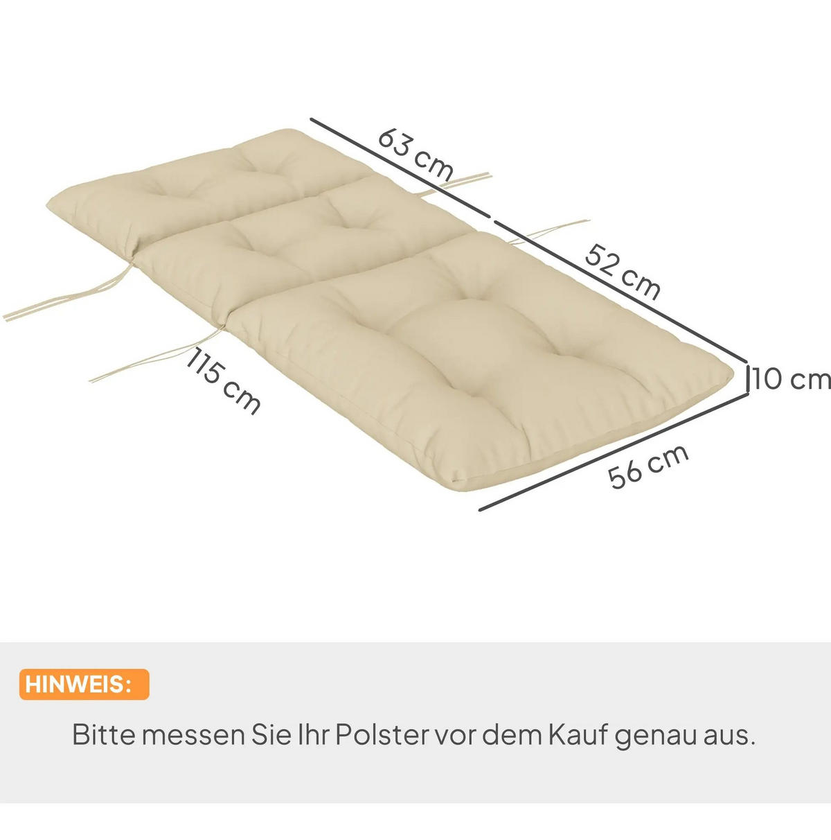 SESSELAUFLAGEN aus Polyester 115x56x10 cm in Beige mit Befestigungsbändern - Beige, Textil (56/10/115cm) - Modfu