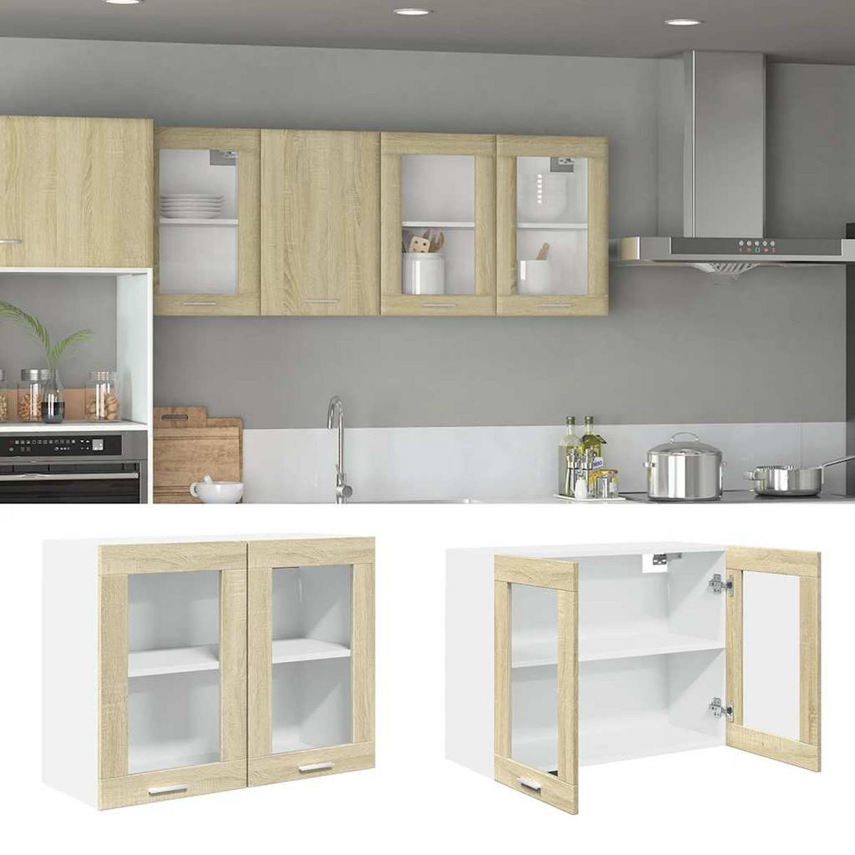 HÄNGEGLASSCHRANK Lyon Sonoma-Eiche 80/31/60 Cm Holzwerkstoff - Sonoma Eiche, Holzwerkstoff (31/60/80cm) - vidaXL