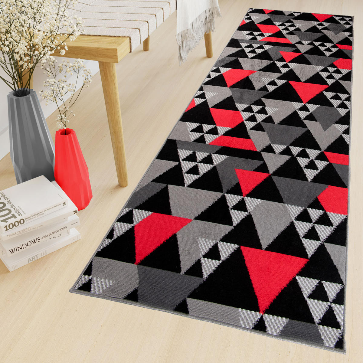 LÄUFER MAYA Grau Rot 70/1200 cm - Rot, Textil (70/1200cm) - Tapiso