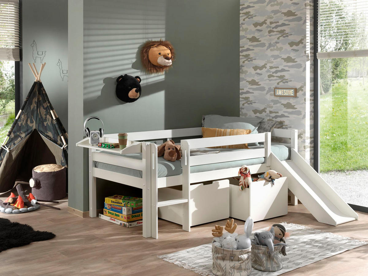 KOJENBETT mit Rutsche Karolina 208x83x175 aus Massivholz in Weiß - Weiß, Holz (90/200cm) - 58aufmkessel