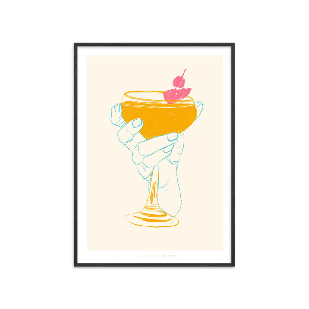 POSTER mit Rahmen Jenny Liz Rome - Cocktail 1 - Schwarz/Orange, Holz/Papier (50/70cm) - Poster&Frame