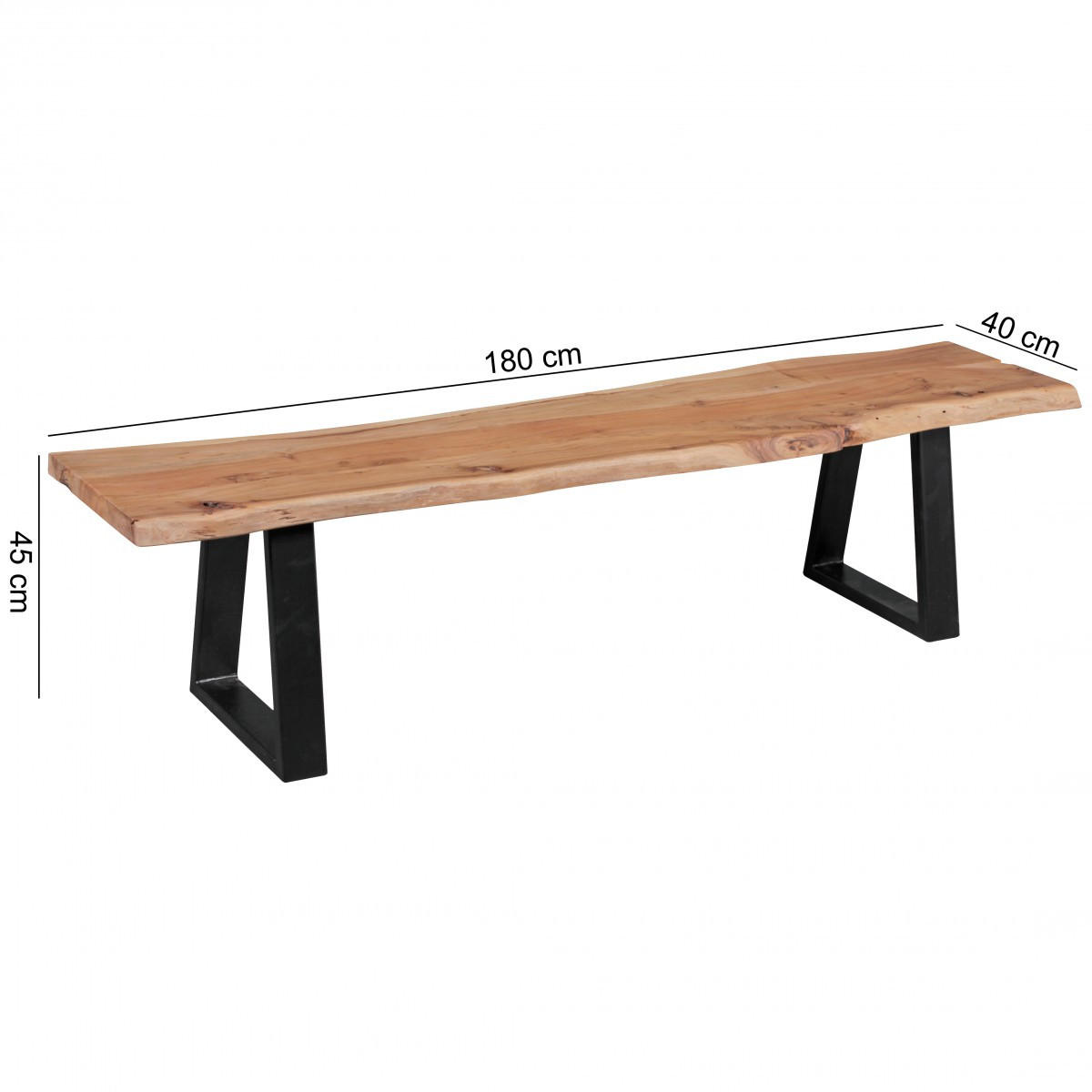 ESSZIMMERBANK Akazienholz Metall schwarze Füße, Beige 180x40x45 cm - Beige/Schwarz, Holz/Metall (180/45/40cm) - KADIMA DESIGN