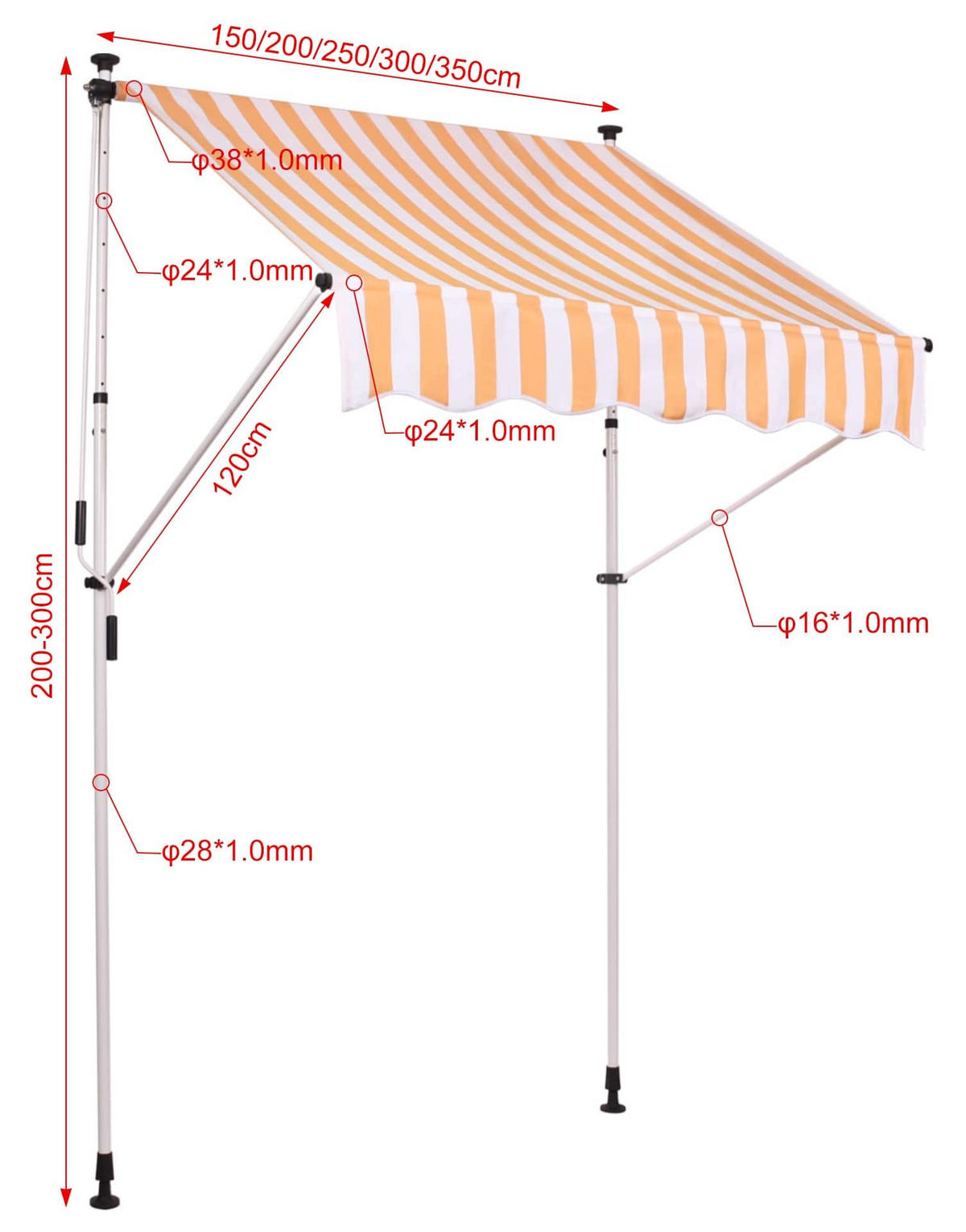 MARKISE Stoff weiß/gelb - Gelb/Weiß, Textil (350/200/120cm) - CLP