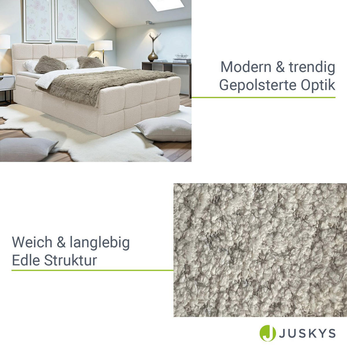 BOXBETT Calgary 180x200 Stoff beige - Beige, Textil (180/200cm) - Juskys