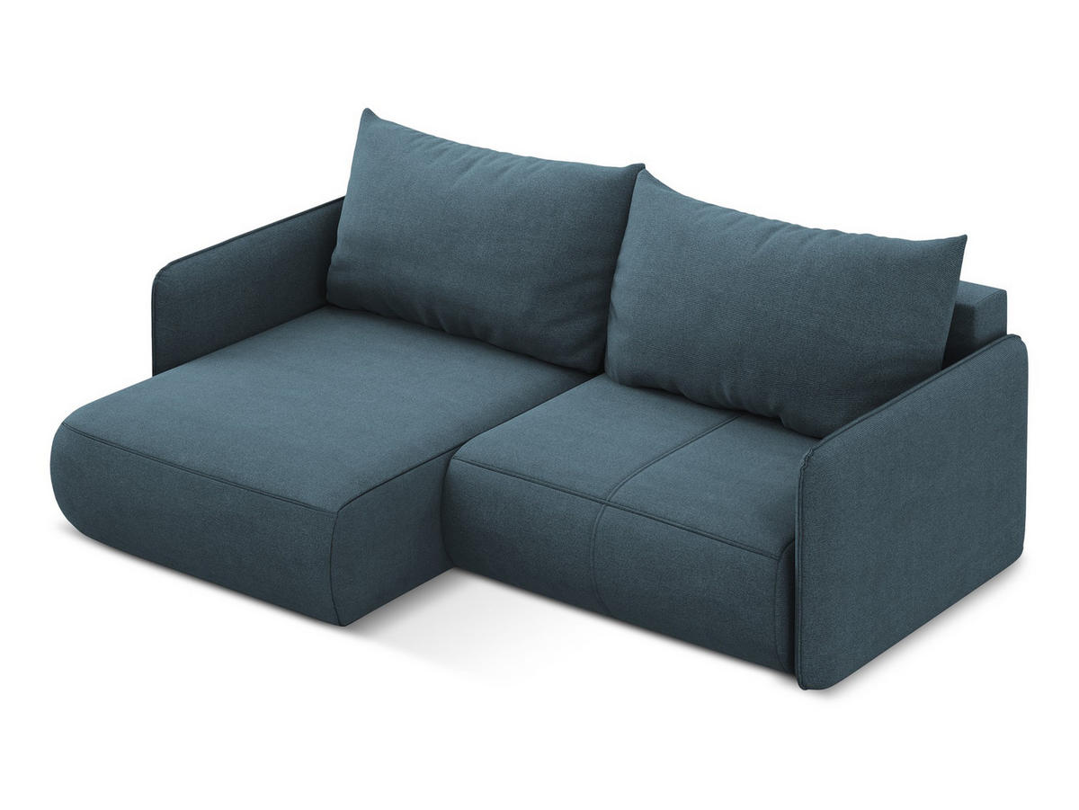 ECKSOFA mit Schlaffunktion Strukturstoff Stoff Blau - Blau/Blaugrau, Kunststoff/Textil (148/207cm) - Makamii