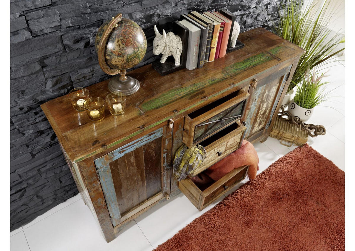 SIDEBOARD Altholz 150x38x85 mehrfarbig lackiert NATURE OF SPIRIT #05 - Multicolor, Holz (150/85/38cm) - Massivmoebel24