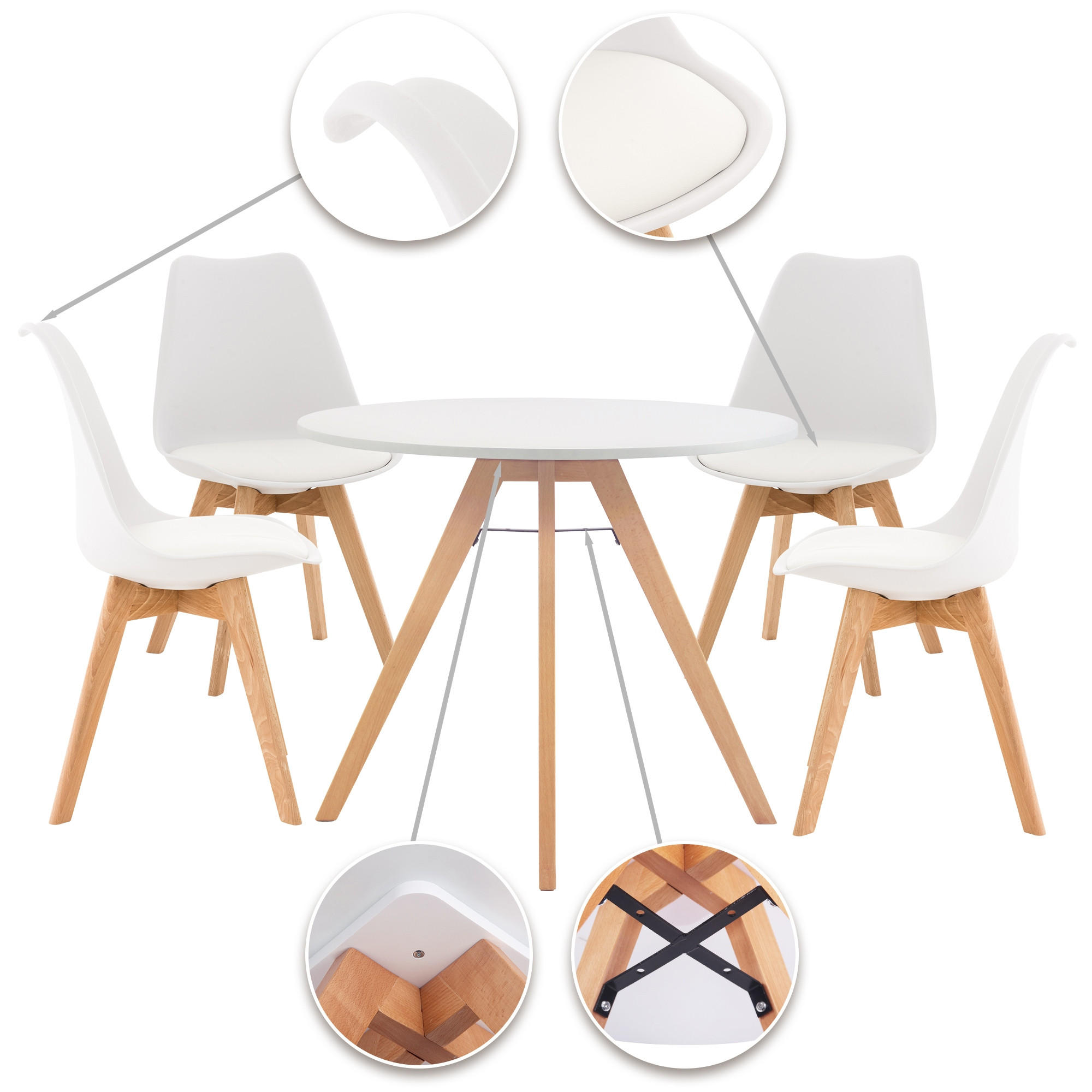 TISCHGRUPPE Holz Weiß (5-teilig) - Weiß, Holz (140/83/140cm) - CLP