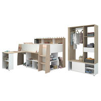 JUGENDZIMMER Lucas 11 in Japanischer Eiche und Weiß 3 teilig mit Hochbett - Braun, Holzwerkstoff (120/200/80cm)