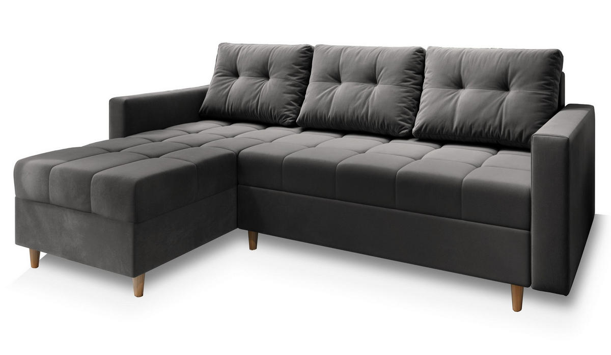 ROHOVÁ SEDAČKA MILO šedá - šedá/hnědá, dřevo/textil (220/140cm) - MASSENO