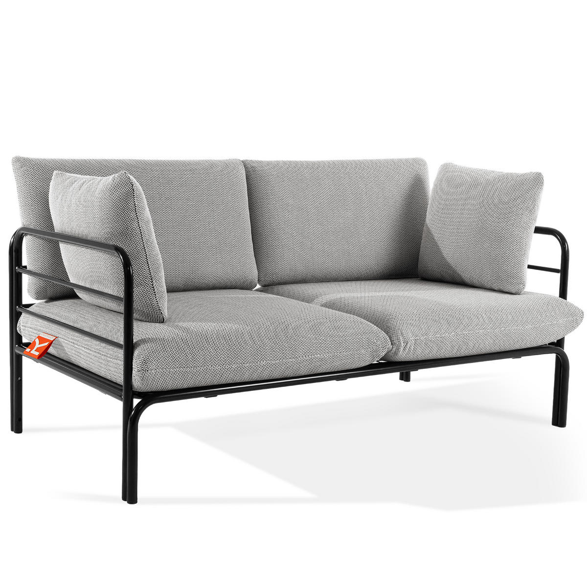 GARTENSOFA RAMBE 2-Personen mit Kissen, Anthrazit - Dunkelgrau/Anthrazit, Textil/Metall (150/80/80cm) - KONSIMO®