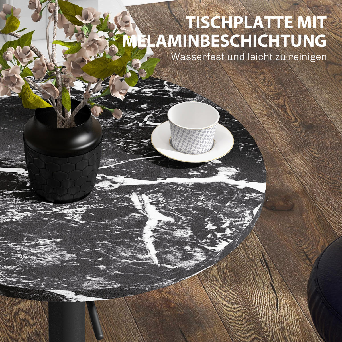 BARTISCH Stehtisch Runder Esstisch für 2 Personen, Schwarz, Ø60 x 68-93,5cm - Schwarz, Holzwerkstoff (60/93.5/60cm) - HOMCOM