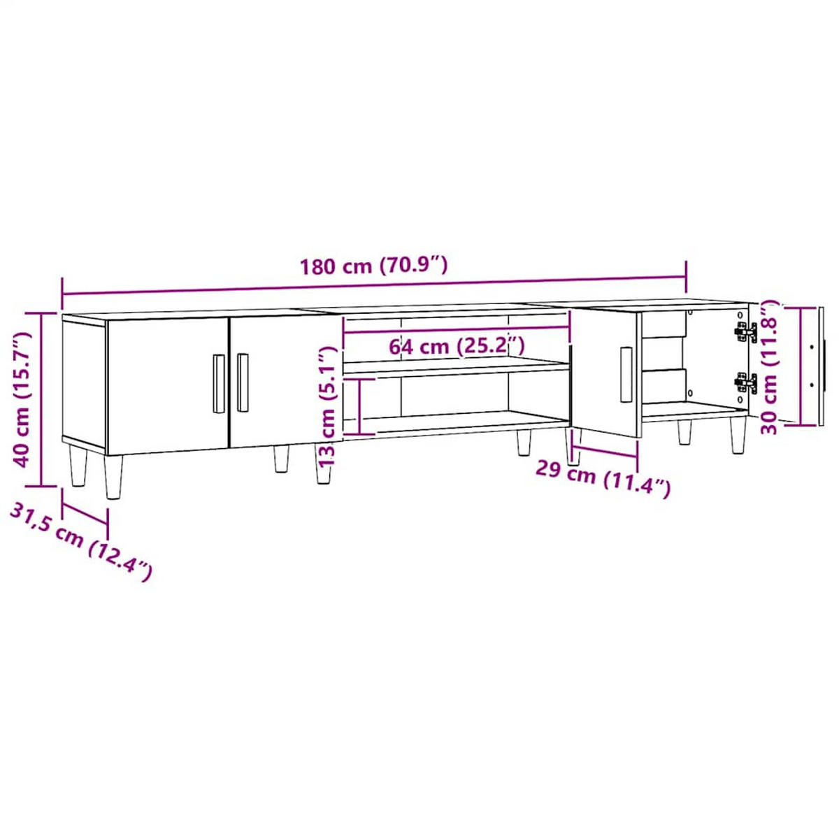 LOWBOARD mit 4 Fächern, 4 Türen 180/31,5/40 cm aus Holzwerkstoff in Artisan-Eiche Dekor - Eiche Artisan, Holz (180/40/31.5cm) - vidaXL