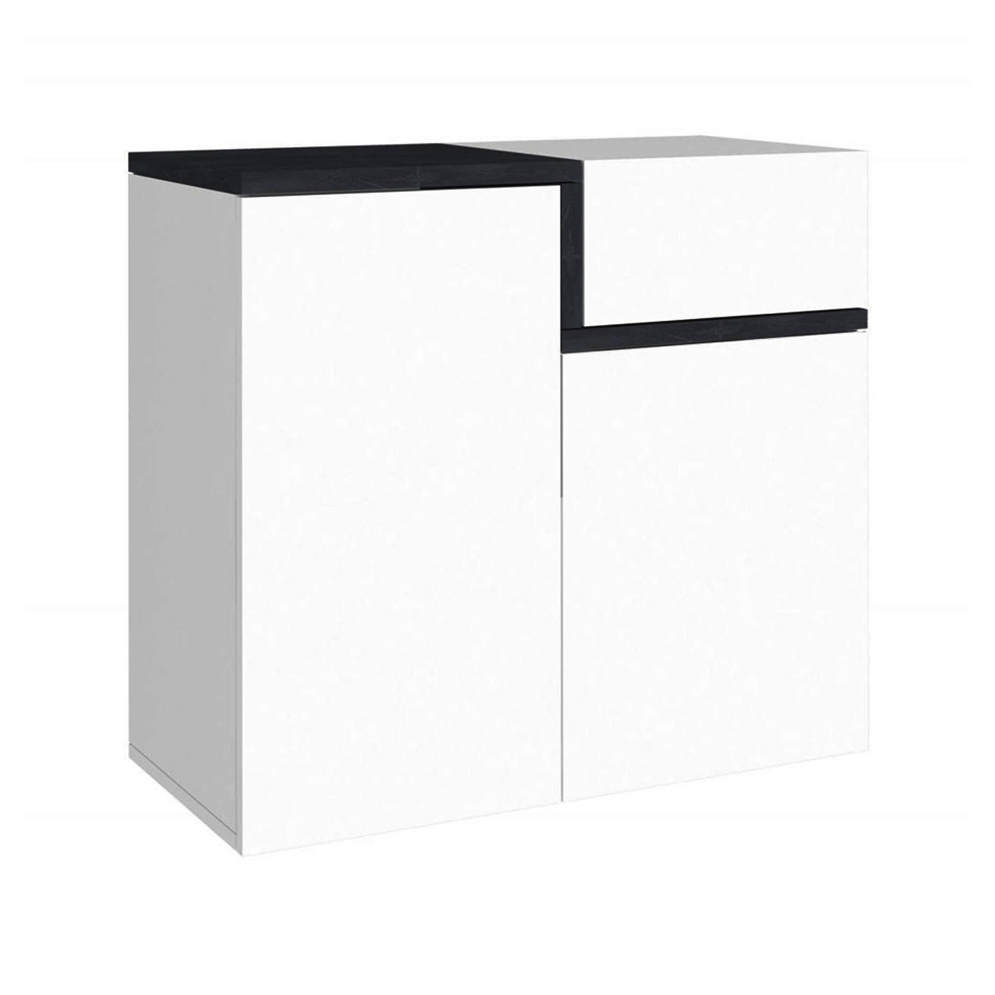 SCHUHSCHRANK Glänzendes Weiß, Schiefer 40/80/80 cm - Schieferfarben/Weiß, Holzwerkstoff (80/80/40cm) - DMORA