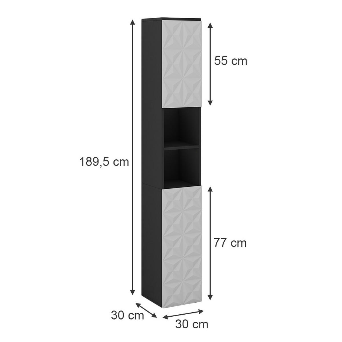 BADSCHRANK Edge Schwarz 30 x 189.5 cm mit 2 Türen und 3 Fächer - Schwarz/Weiß, Holzwerkstoff (30/189.5/30cm) - Vicco