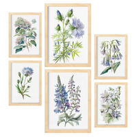 POSTER Set Mit 6 Blaue Blumen Vollfarbige Natur Und Botanikdrucke Mit Blumenmotiven Auf Reinweißen Hintergründen A3 & A4 Rahmen Aus Hellem Holz - Beige, Papier (29/3cm) - Nacnic