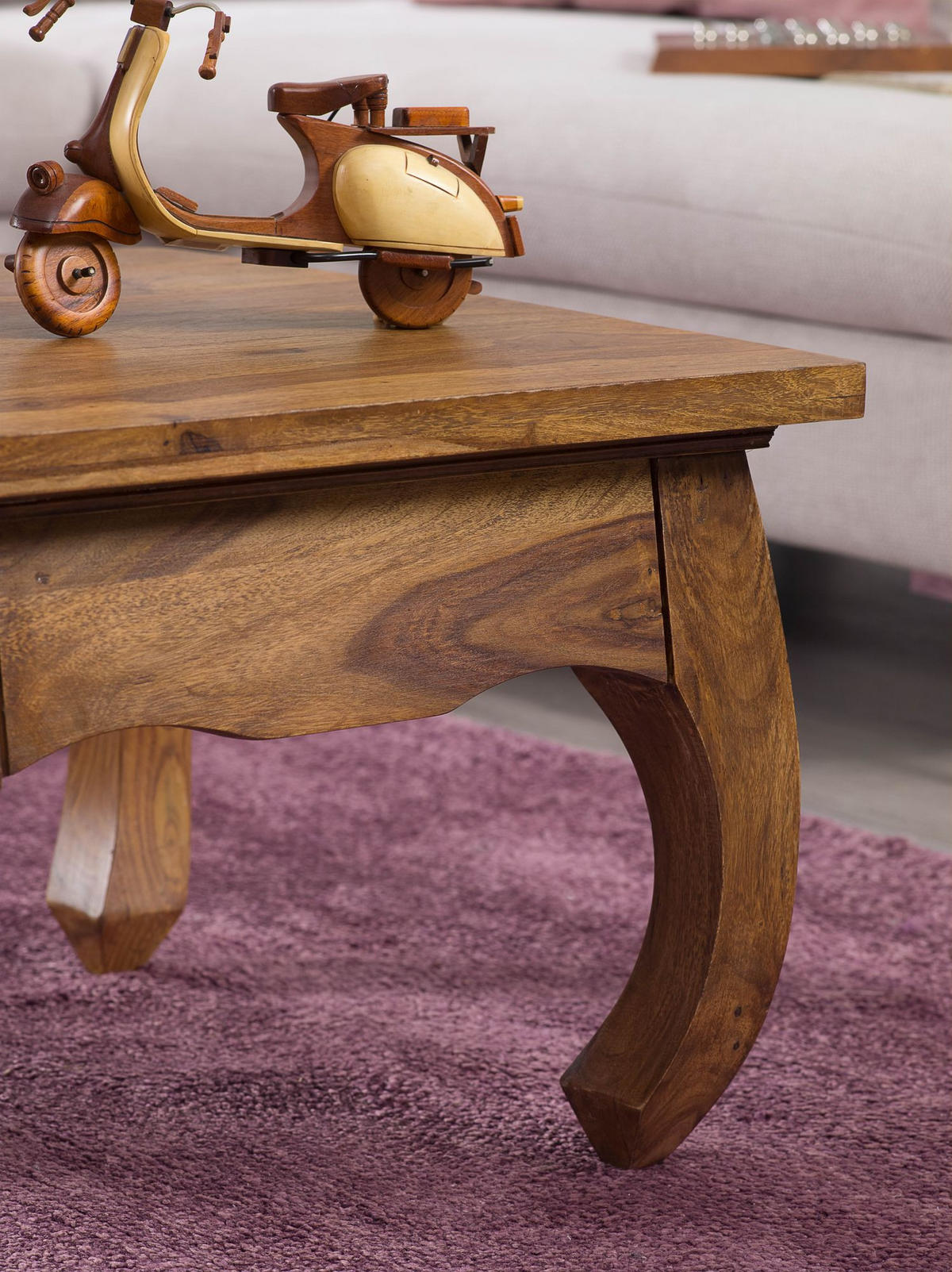 COUCHTISCH Sheesham Holz 60x60 cm, Landhausstil, handgefertigt, Opium-Form - Braun, Holz (60/60/40cm) - KADIMA DESIGN