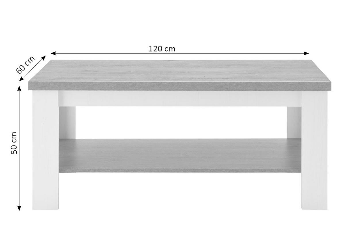 COUCHTISCH Provence Pinie weiß / Eiche hell 120 / 60 / 50cm - Eichefarben/Pinienfarben, Holz/Holzwerkstoff (60/120/50cm) - Feldmann-Wohnen
