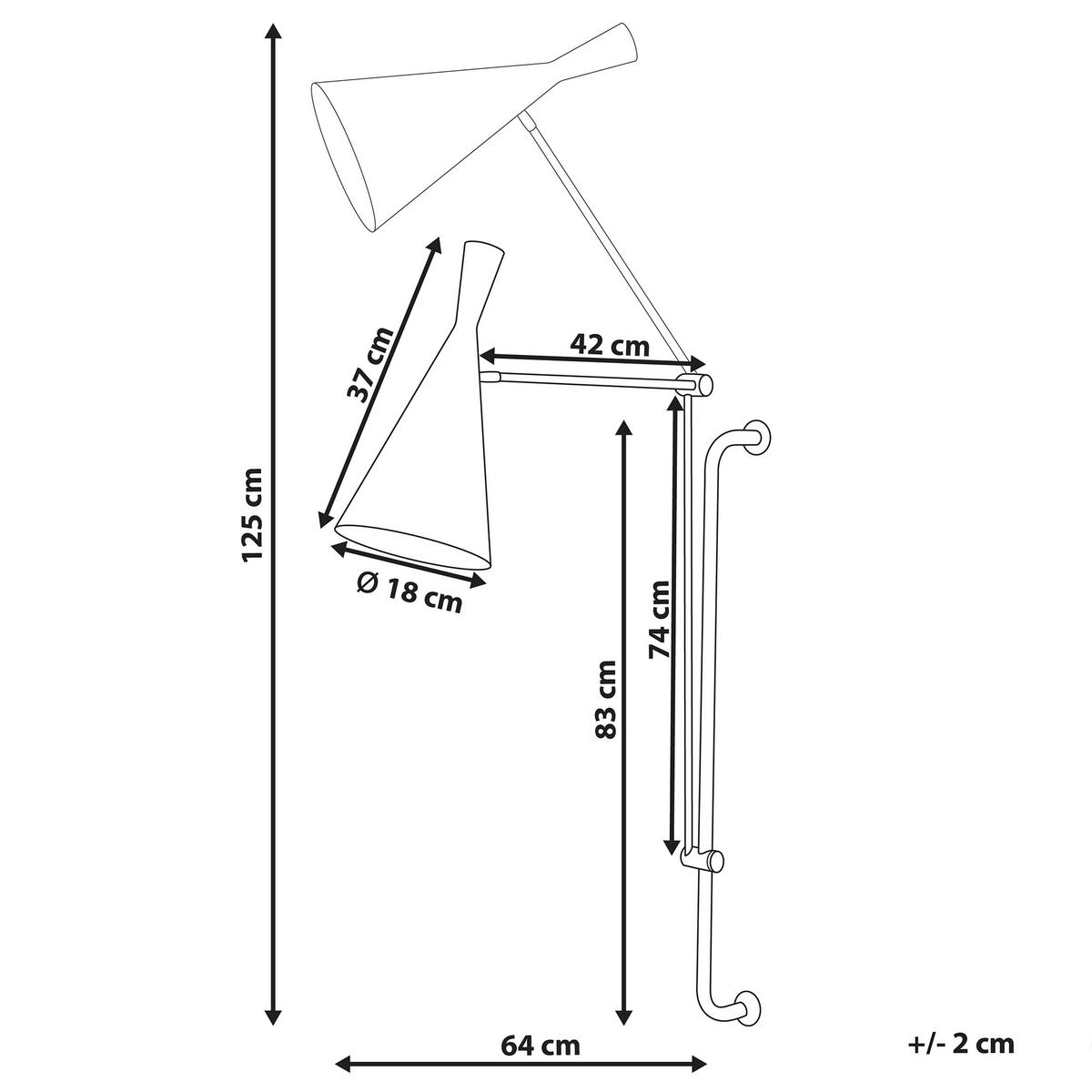 WANDLAMPE Schwarz Marisa - Schwarz, Metall (18/125/64cm) - Beliani