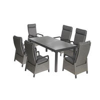 GARTENMÖBEL-SET Chicago 4 Aluminium ausziehbarer Tisch 6x Hochlehner Gartensessel - Grau, Naturmaterialien - Green Spirit