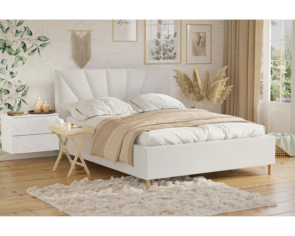 POLSTERBETT AINA 140x200 cm Madryt 920, 34 Holzlatten, Kopfteil 104 cm - Weiß, Textil (140/200cm) - Lookway