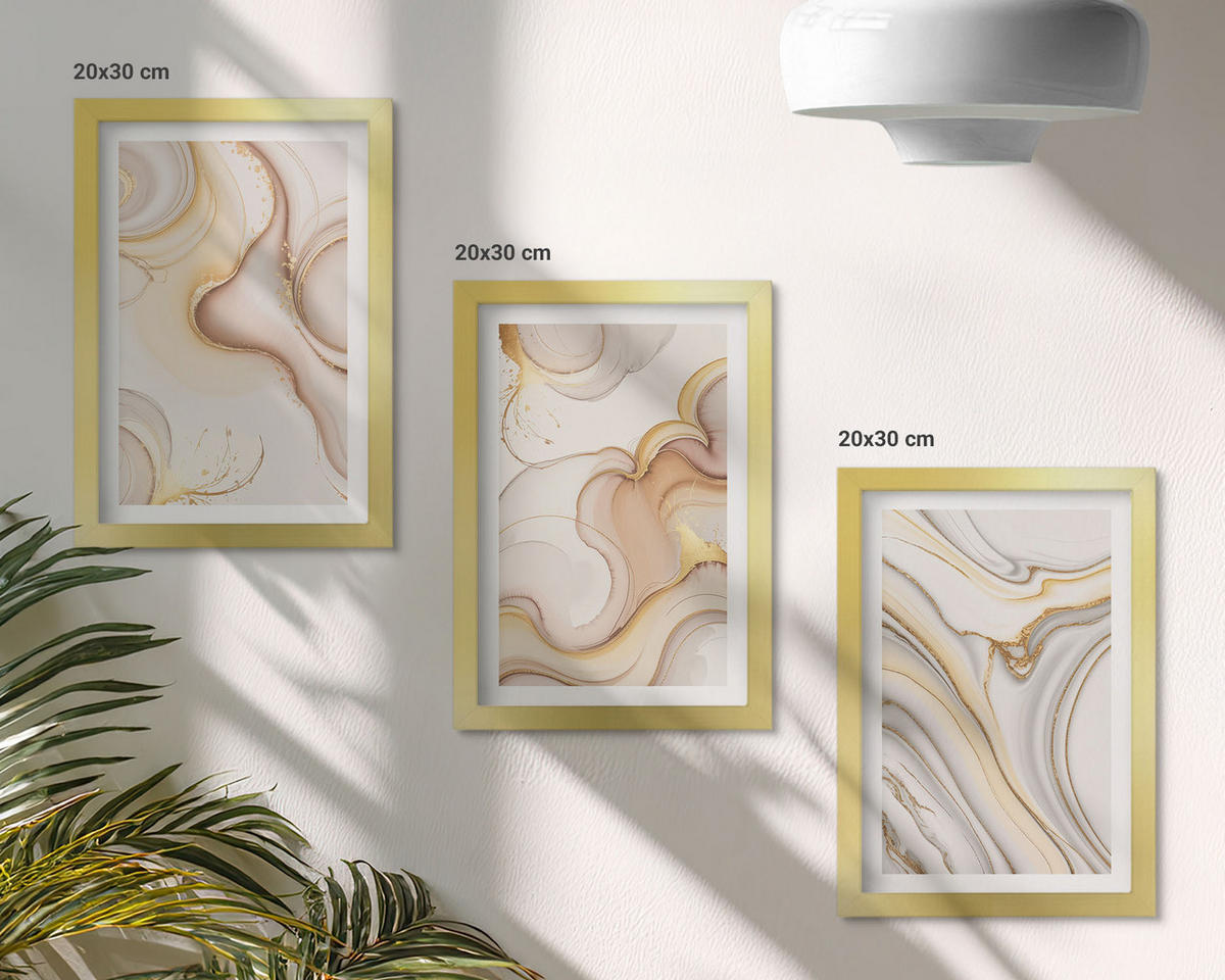 BILDER SET 3er Set - 20x30 cm Goldrahmen - Lineare abstrakte Motive - Goldfarben, Kunststoff (20/30cm) - TULUP