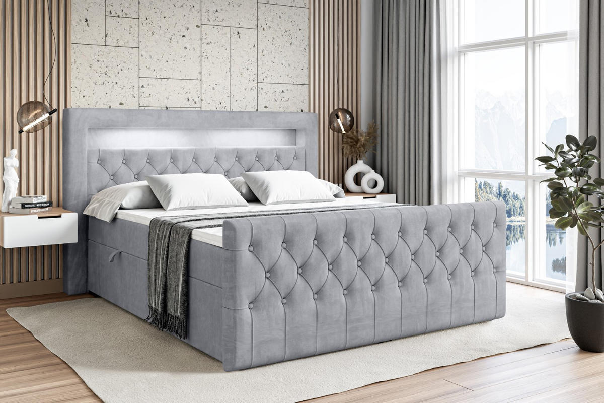 BOXBETT AURORA - 160x200 - H3 - Hellgrau - Hellgrau, Holzwerkstoff (160/200cm) - ALTDECOR