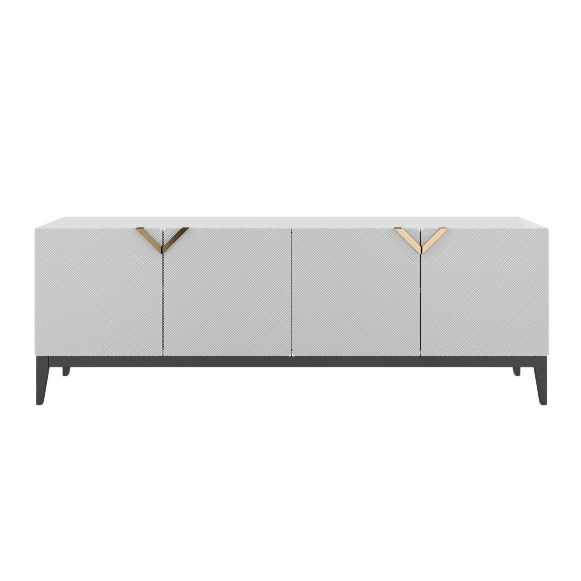 SIDEBOARD Demi Long, Weiß-Schwarz-Gold, Mit Gefrästen Fronten, Massive Buche - Goldfarben/Schwarz, Holz/Holzwerkstoff (201.5/70/42cm) - Visby
