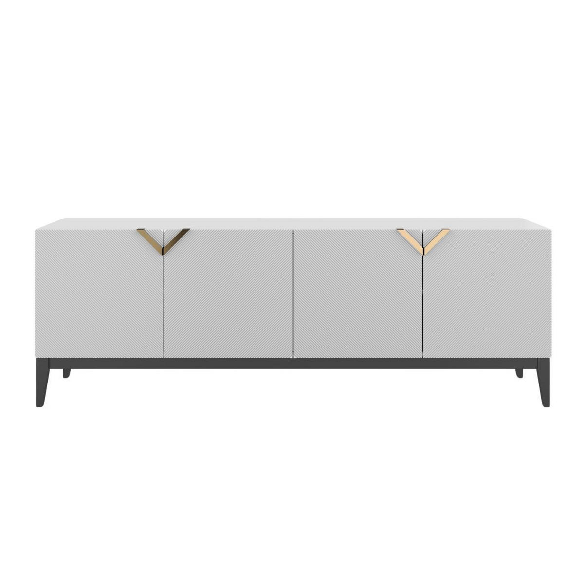 SIDEBOARD Demi Long, Weiß-Schwarz-Gold, Mit Gefrästen Fronten, Massive Buche - Goldfarben/Schwarz, Holz/Holzwerkstoff (201.5/70/42cm) - Visby